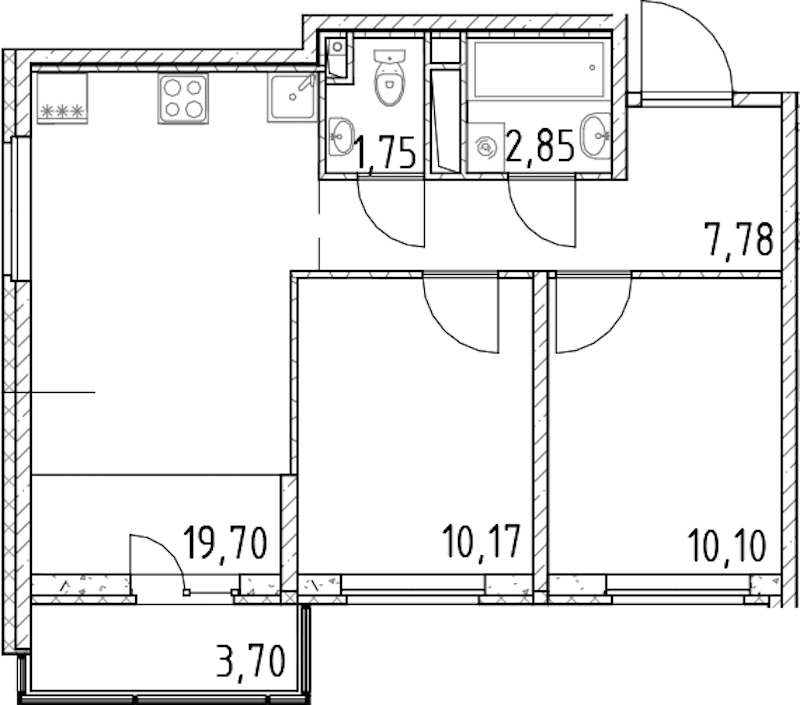 2-комнатная квартира 52.35 м², 6/18 эт., ЖК «Город Первых»